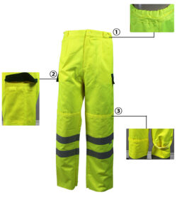 fluorescent yellow water repellent trousers details