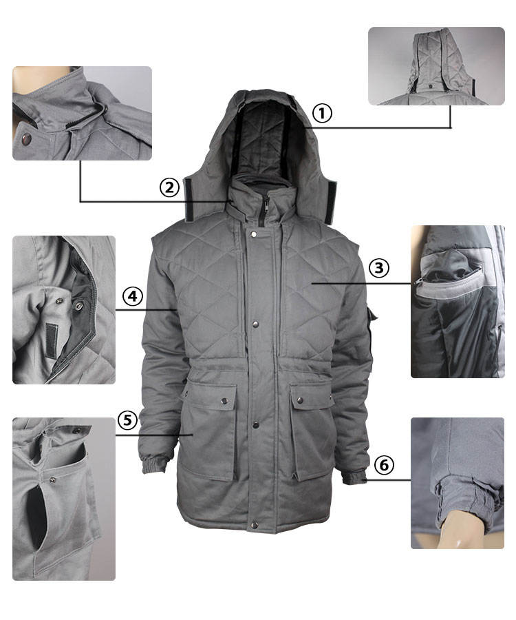 Grey Color Winter Cotton Fireproof Jacket - YULONG SAFETY