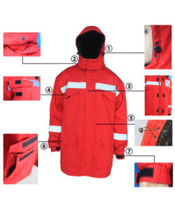 red winter flame retardant jacket details