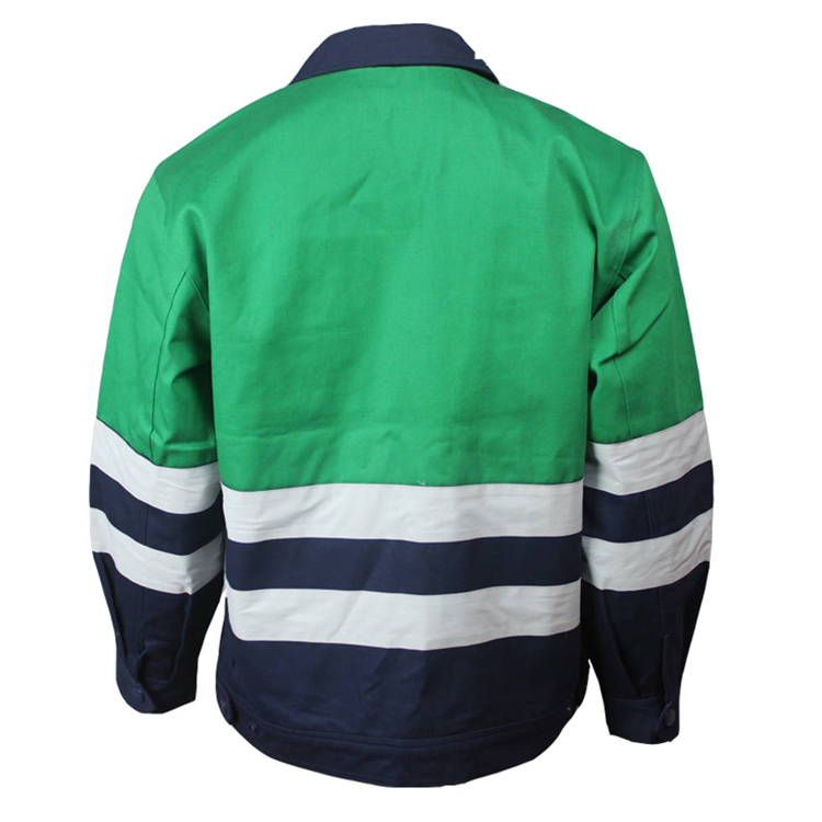 Blue and green safety work jacket/uniform with reflective strips ...